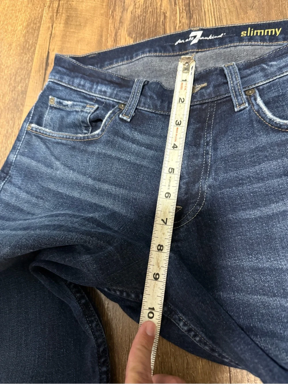7 For All Mankind Slimmy Straight Jeans Mens 31 x 32 Blue Dark Wash Whiskered